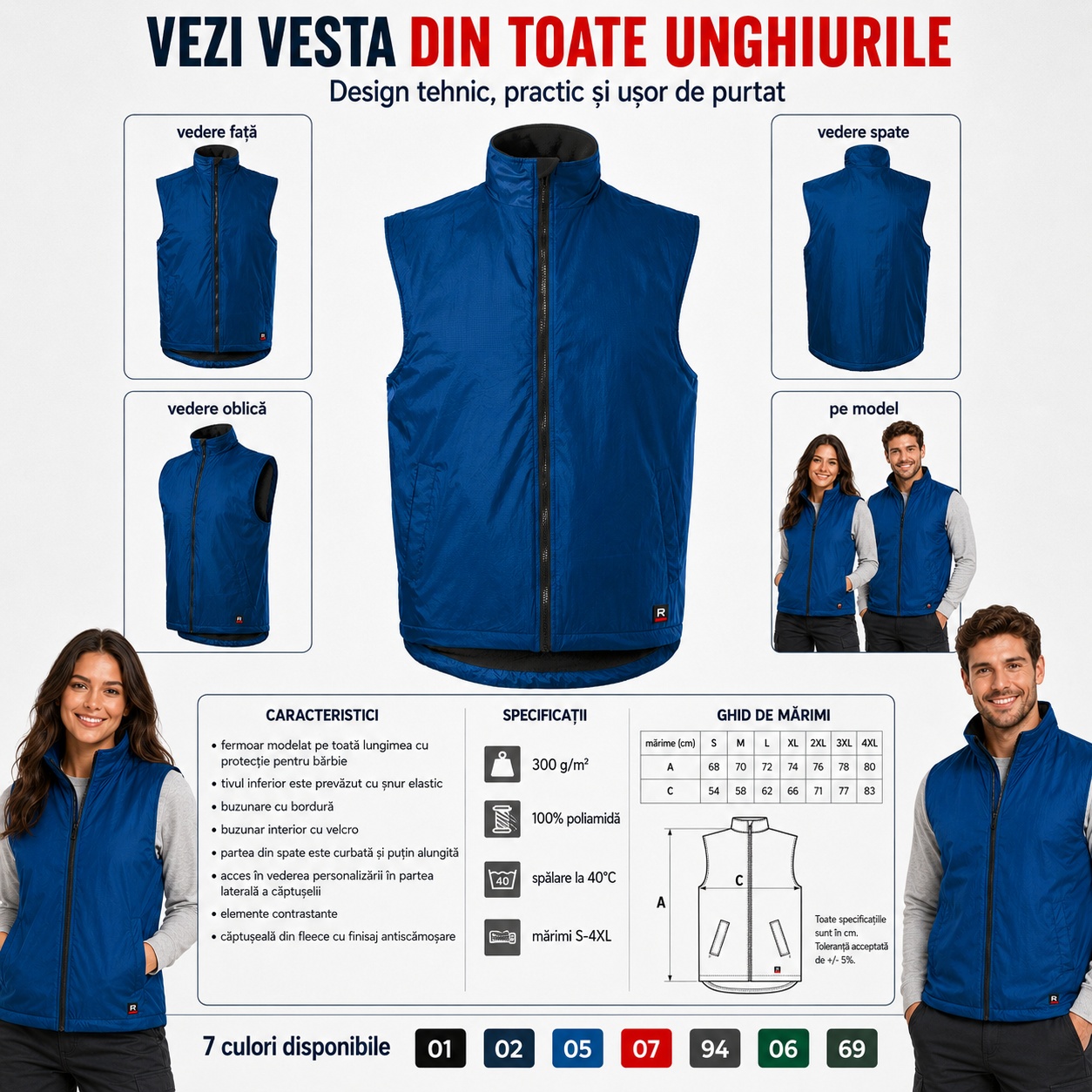 Cele 7 culori disponibile pentru vesta unisex Body Warmer 509