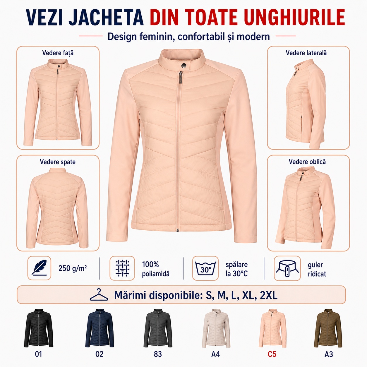 Geacă hibridă damă Cross 556 detalii construcție matlasată și softshell