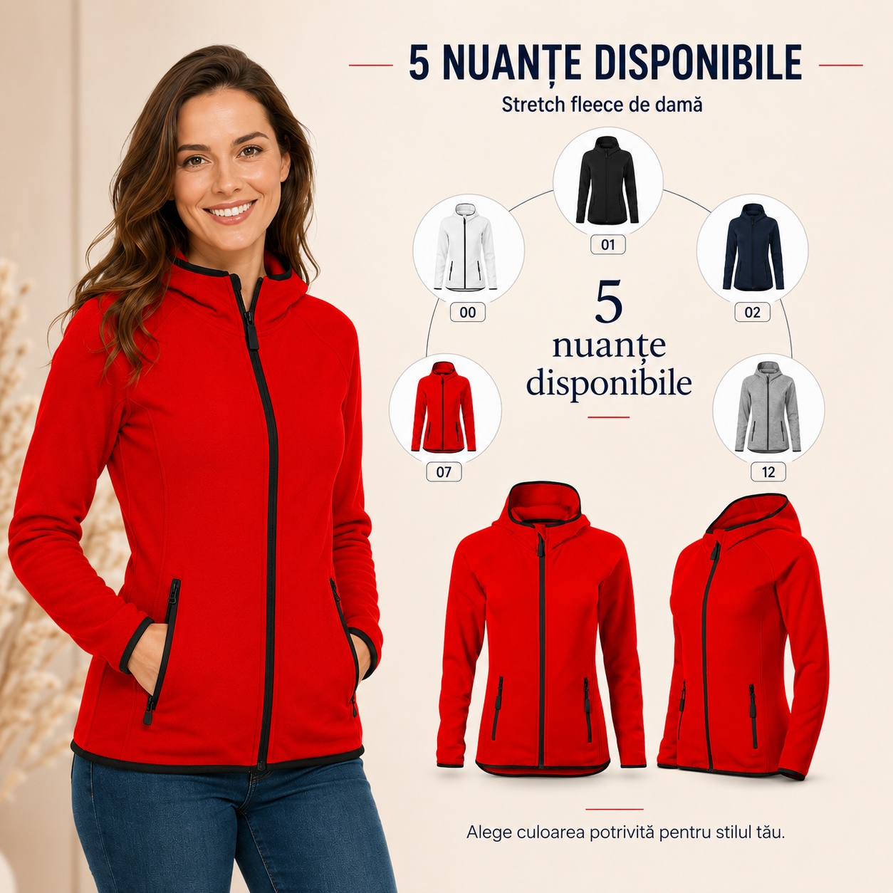 Bluza dama stretch fleece cu gluga pentru sport oras timp liber weekend