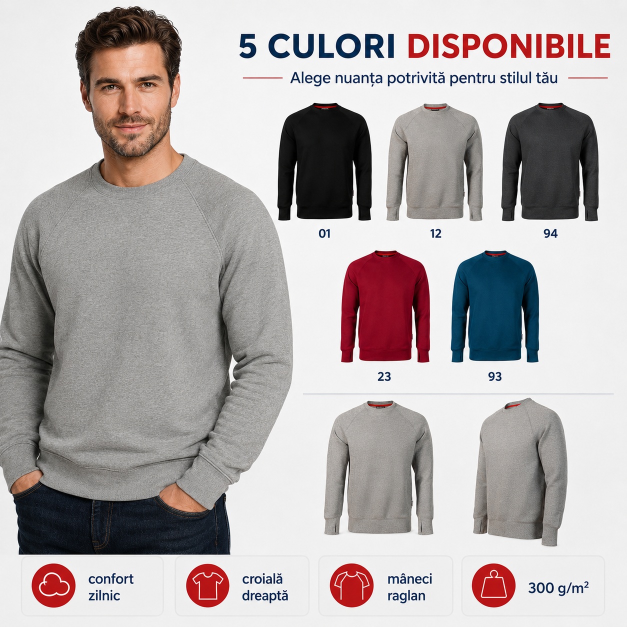 Culori disponibile Rimeck Vertex W42 Cele cinci culori disponibile pentru sweatshirtul Rimeck Vertex W42