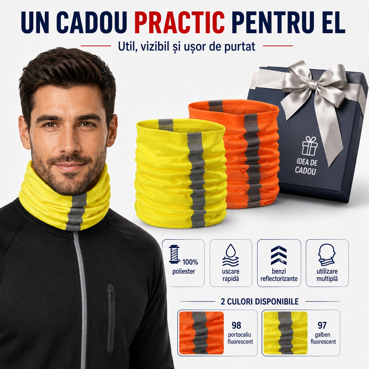 Eșarfă tubulară sport bărbați galben și portocaliu fluorescent