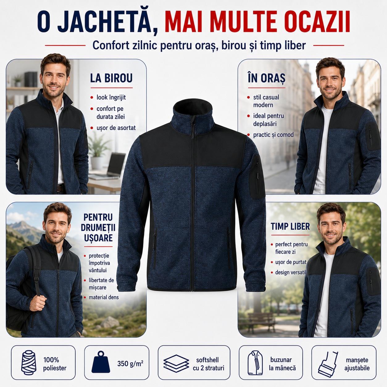 Cele 4 culori disponibile pentru jacheta softshell bărbați Casual 550