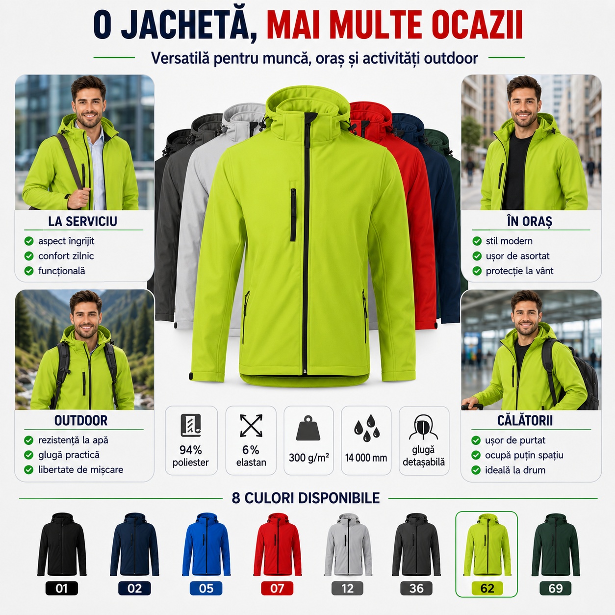 Cele 8 culori disponibile pentru geaca Performance 522