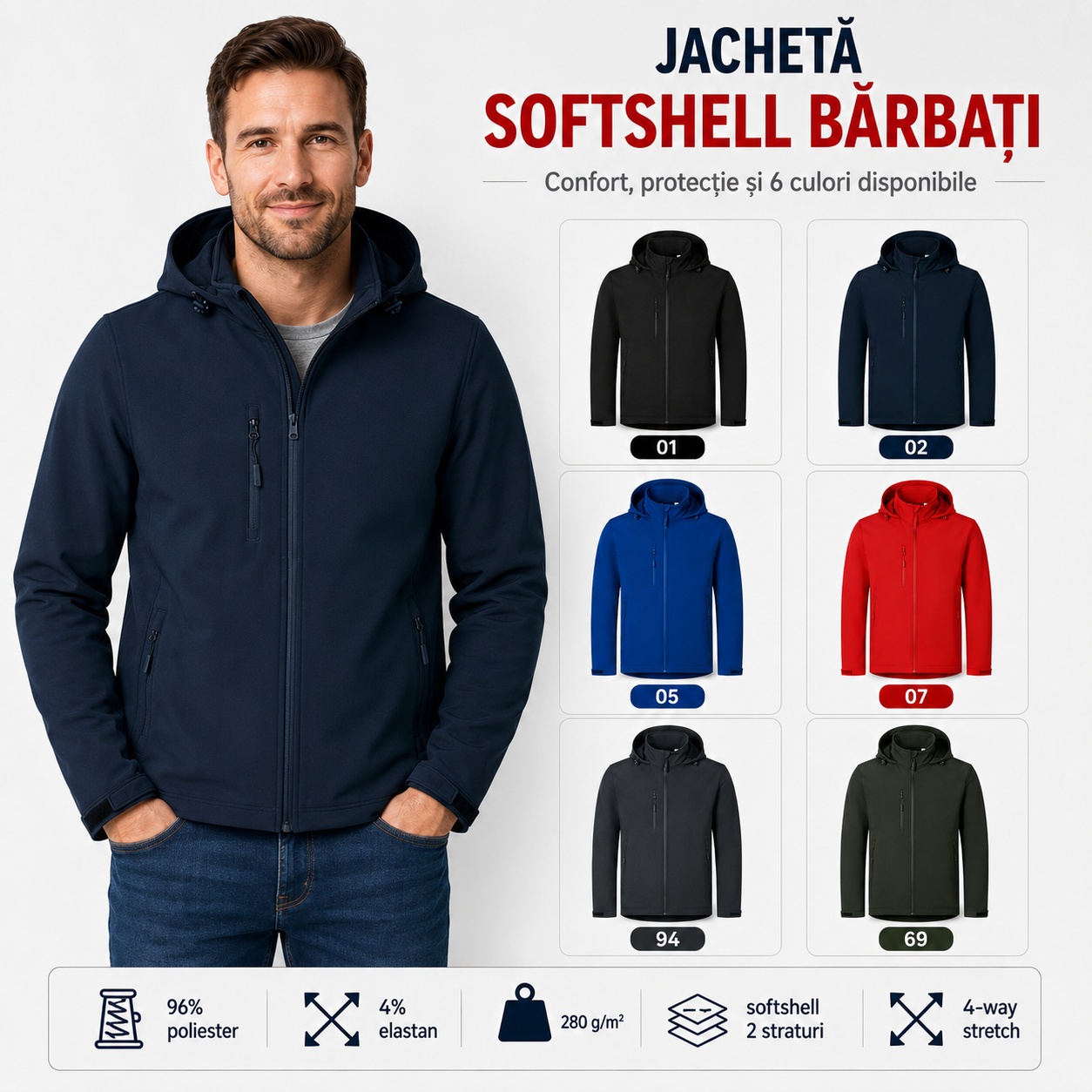 Geaca barbati tip jacheta softshell cu gluga elastica si moderna Trail 548