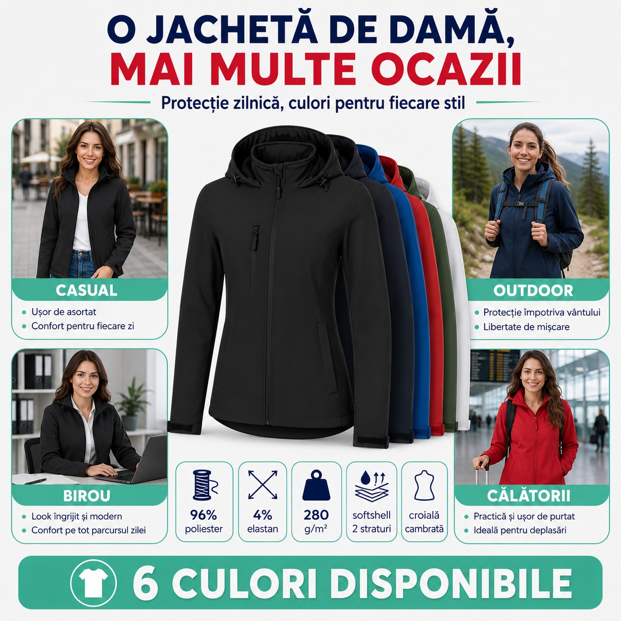 Jachetă softshell damă Trail 549 pentru purtare zilnică