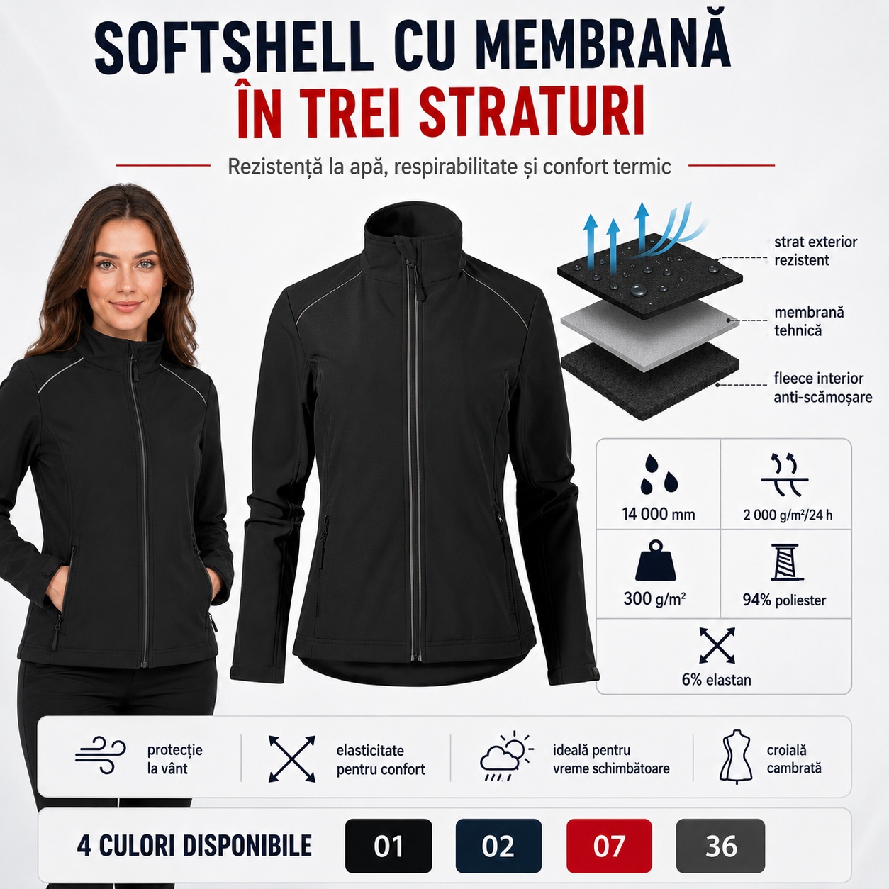 Culori geacă damă softshell Valley 537