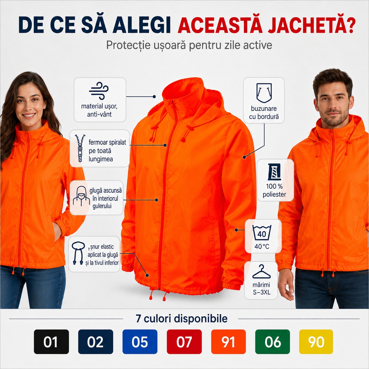 Beneficii tehnice geacă unisex Windy 524 cu glugă ascunsă