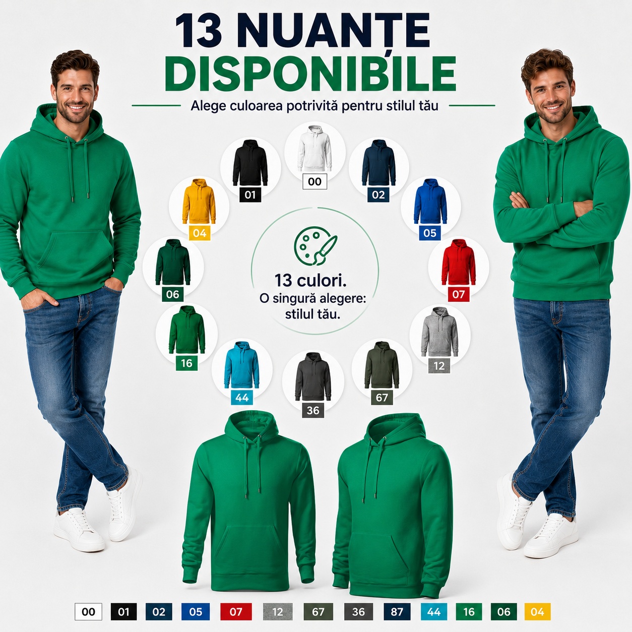 13 culori disponibile pentru F13 Cape Free Cele 13 culori disponibile pentru hanoracul de bărbați Malfini F13 Cape Free