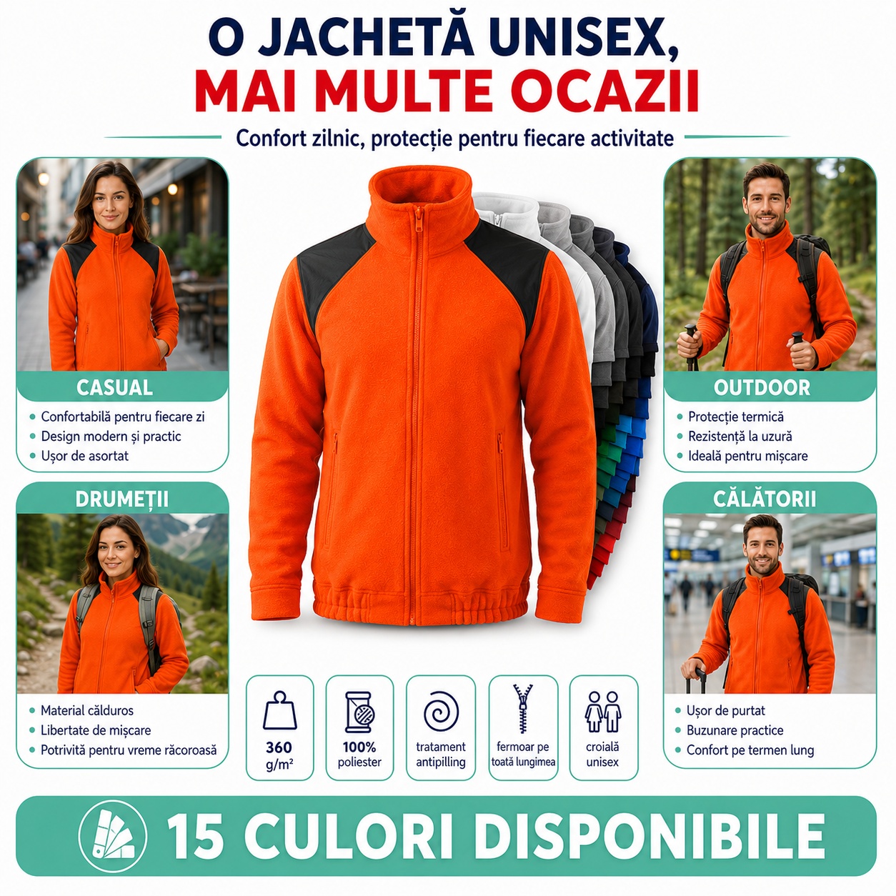 Avantaje jachetă polar fleece unisex Malfini Hi-Q 506 360 g mp