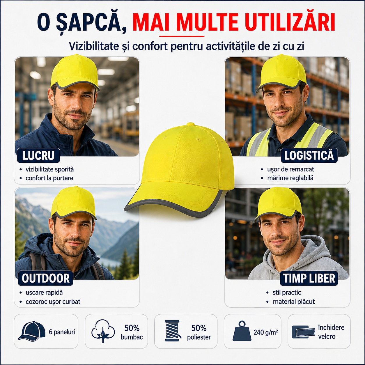 Material șapcă HV Reflex 50% bumbac 50% poliester