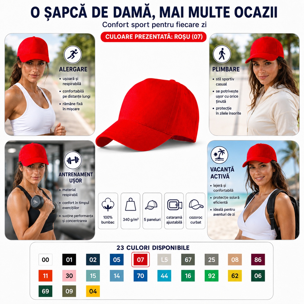 Șapcă damă sport 5P 307 disponibilă în 23 de culori