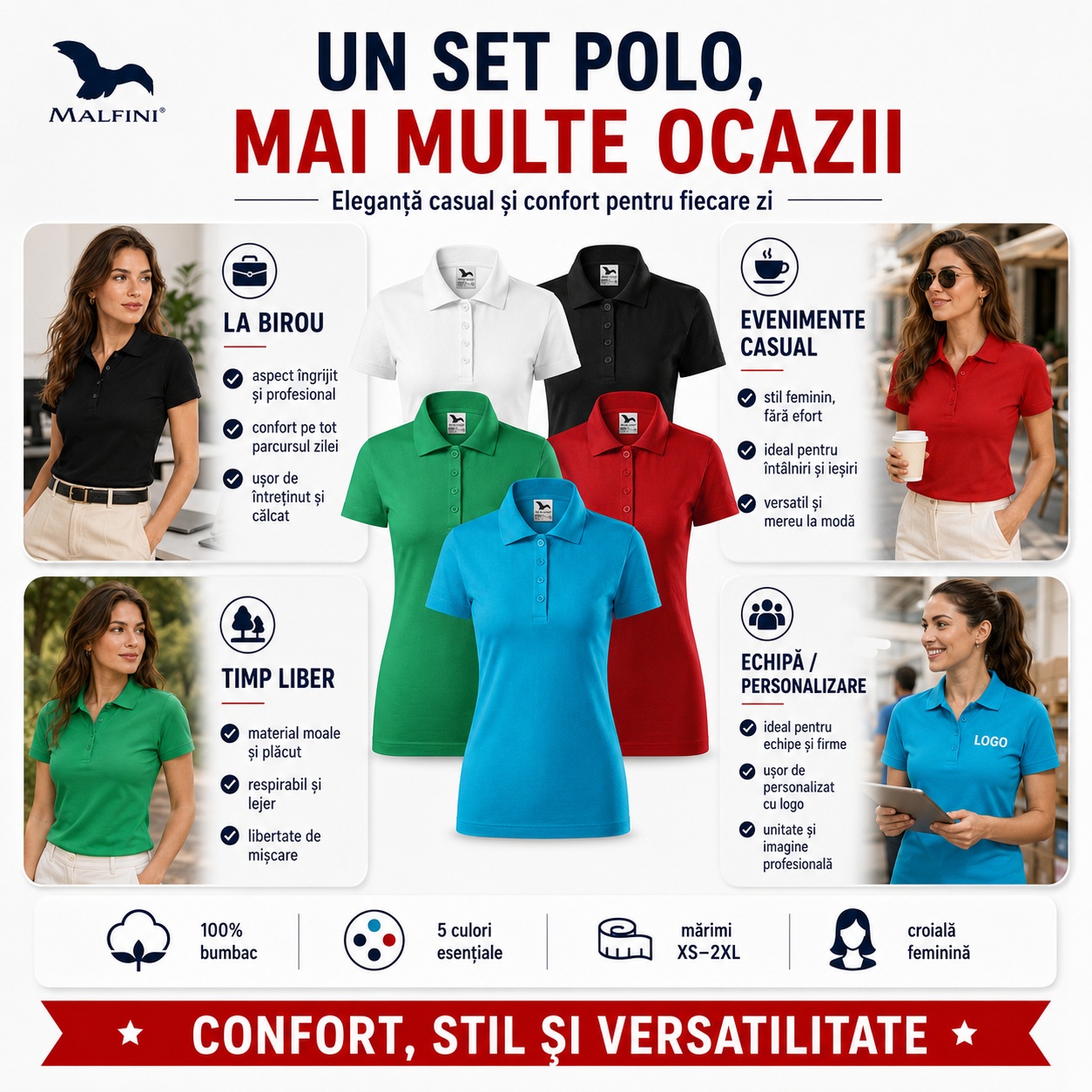 Set tricouri polo damă pentru birou timp liber evenimente casual și personalizare