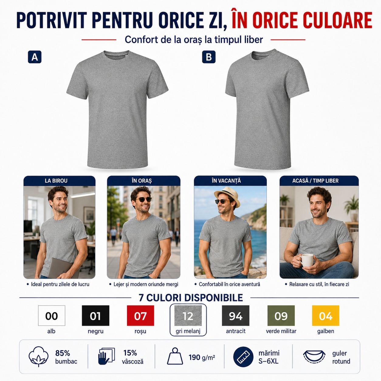 Tricou bărbătesc Malfini Edge 813 potrivit pentru birou, oraș, vacanță și timp liber