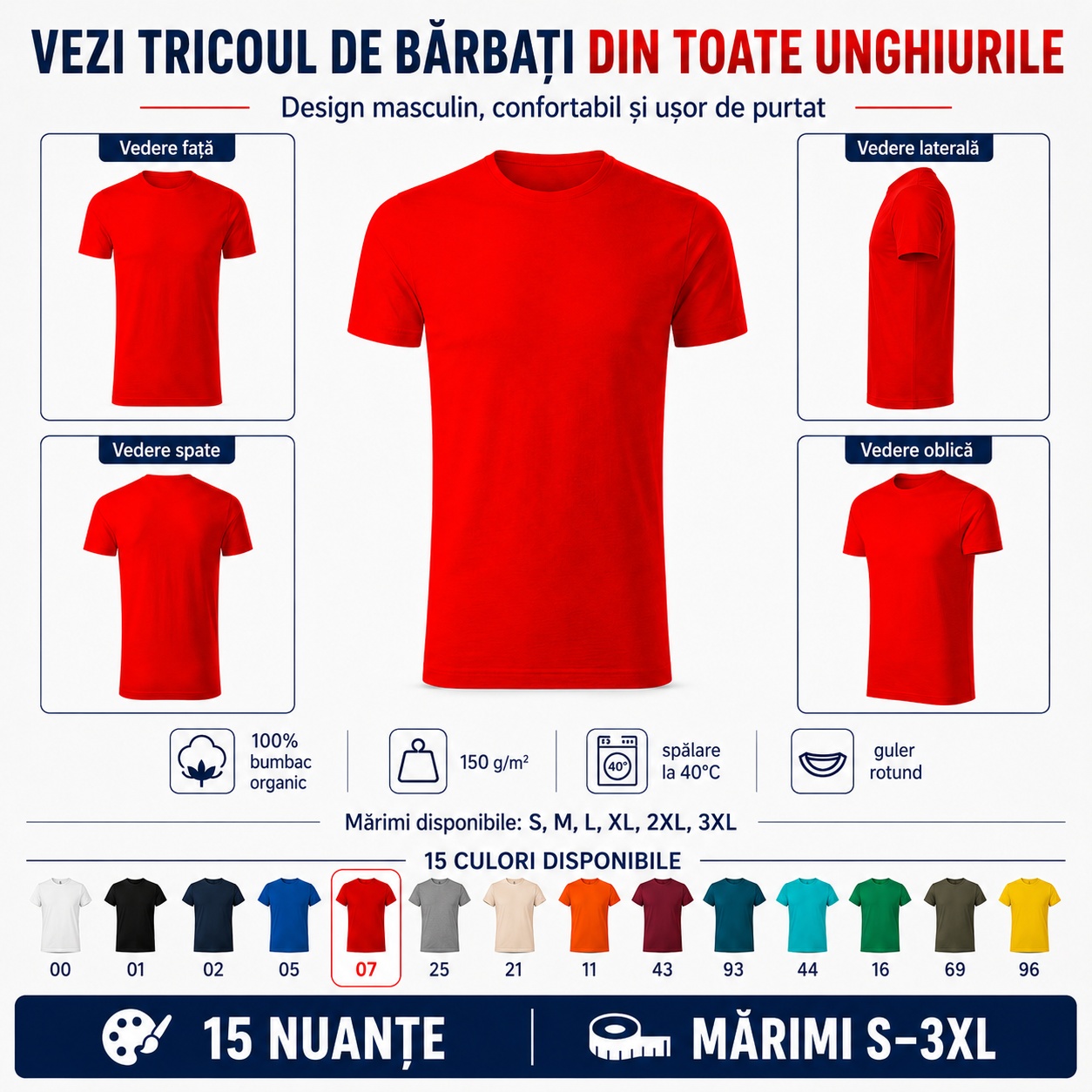 Tricou Bărbați Malfini Gulf 822 din toate unghiurile Tricou bărbați Malfini Gulf 822 vedere față spate lateral oblic