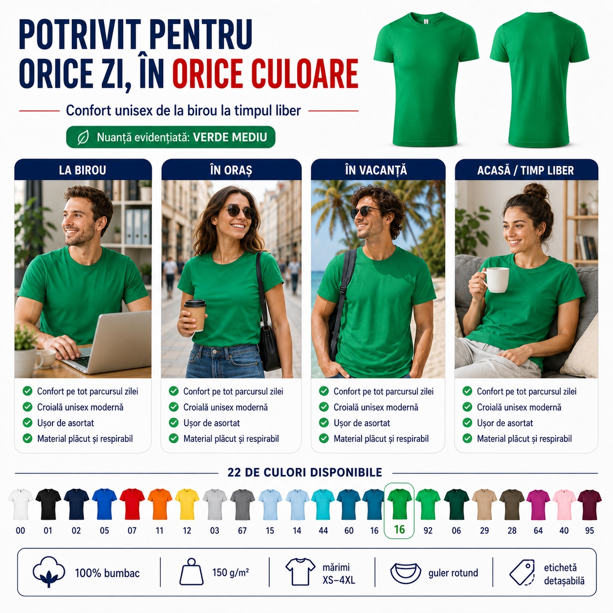 Tricou unisex verde mediu Paint P73 pentru birou oraș vacanță acasă timp liber