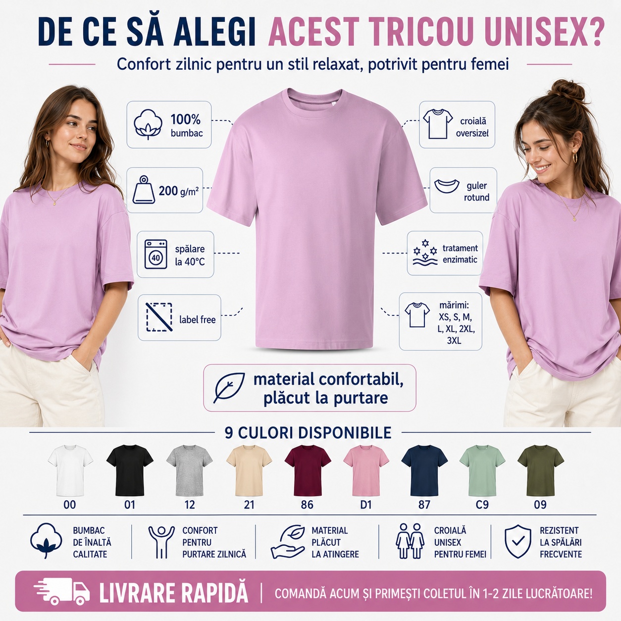De ce să alegi tricoul unisex oversize damă Malfini Stage 812 Tricou unisex oversize damă 100% bumbac 200 g mp croială oversized guler rotund label free
