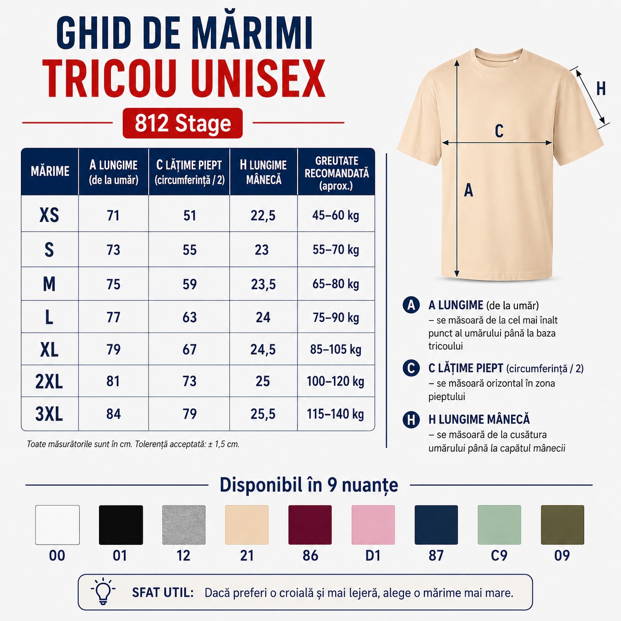 Ghid de mărimi tricou unisex oversize Stage 812 Ghid de mărimi tricou unisex oversize Malfini Stage 812 XS S M L XL 2XL 3XL