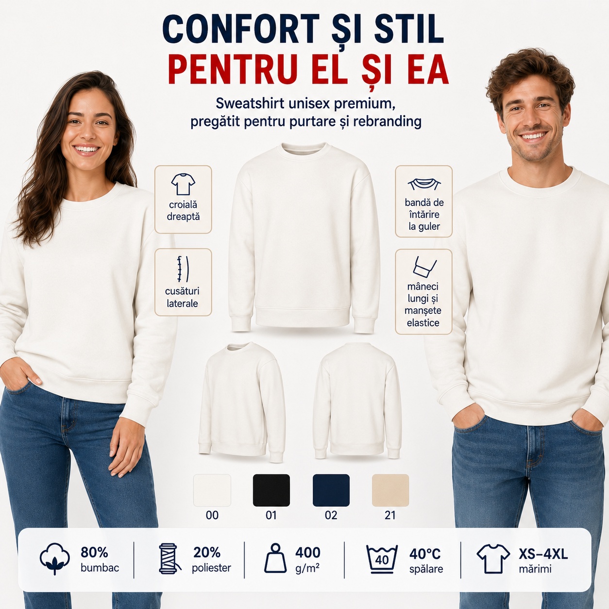 Caracteristici bluză groasă unisex 80 la sută bumbac Vibe Crew 430