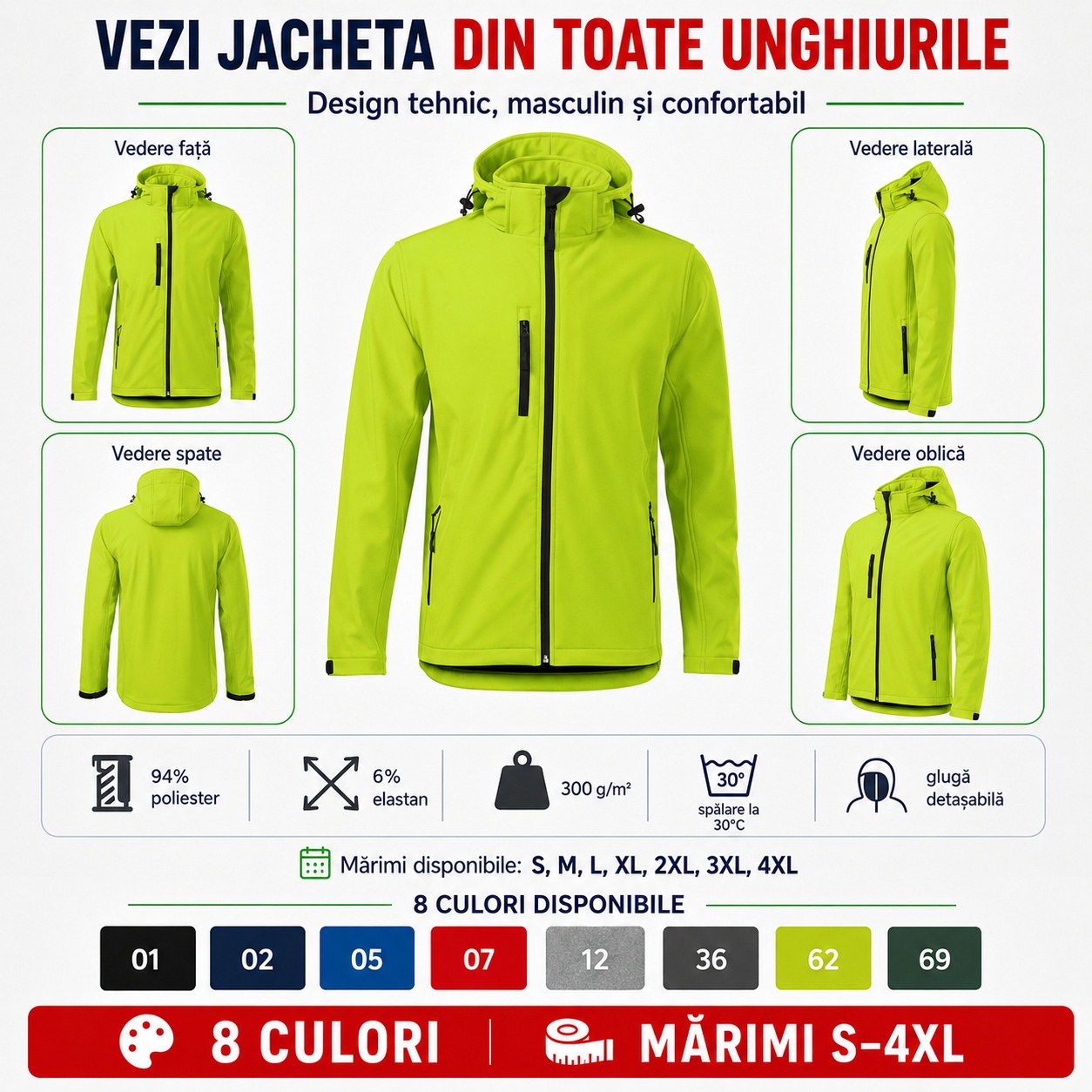 Performance 522 geacă softshell pentru bărbați disponibilă în mai multe culori