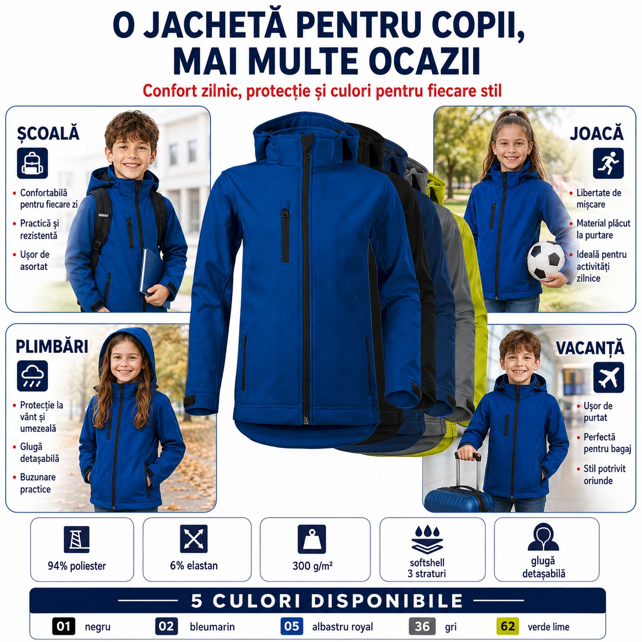 Geacă copii softshell Performance 535 prezentare detaliată