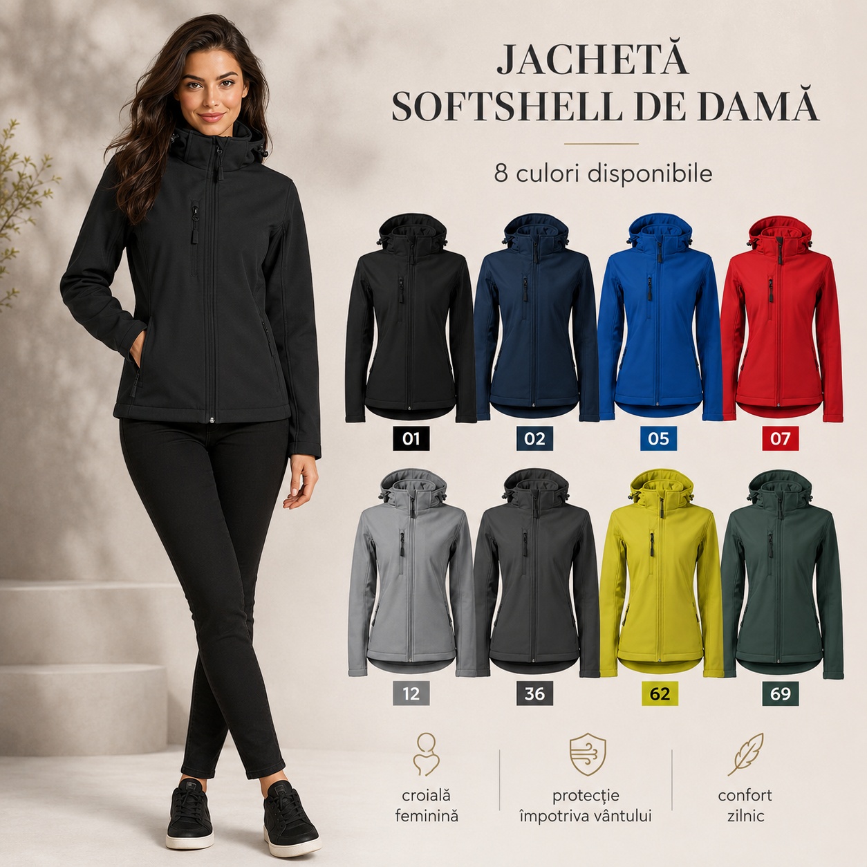 Geacă damă tip jachetă softshell cu glugă detașabilă Performance 521