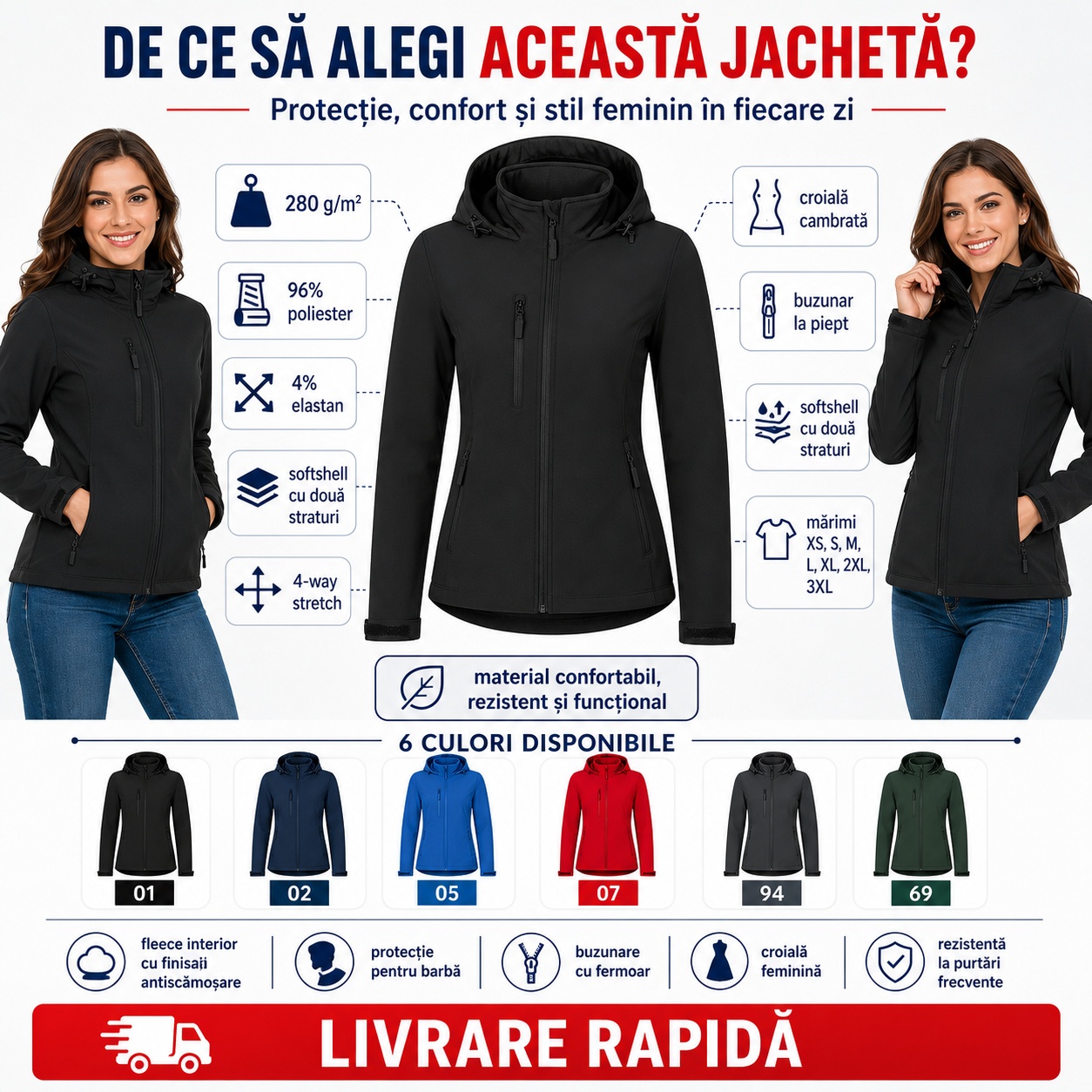 Geacă damă softshell Trail 549 prezentare model și culori