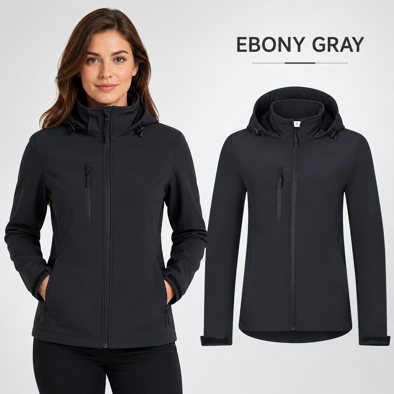 Jachetă damă softshell cu glugă și fermoar Trail 549