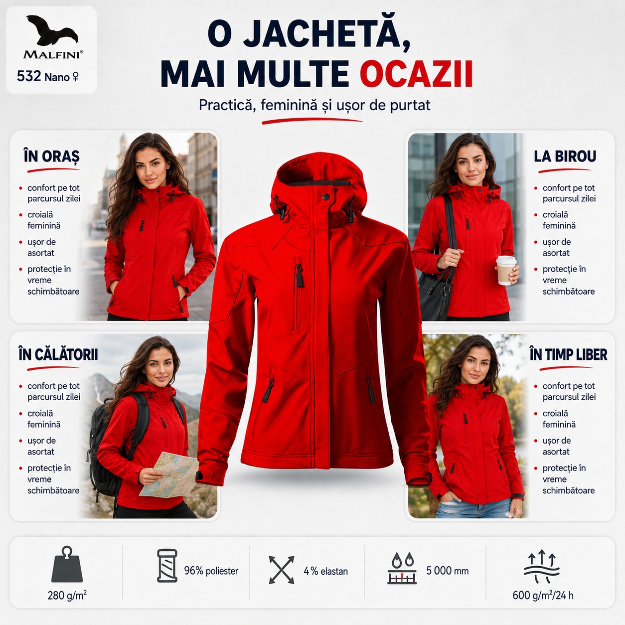 Culori geacă damă softshell Nano 532 negru bleumarin roșu gri