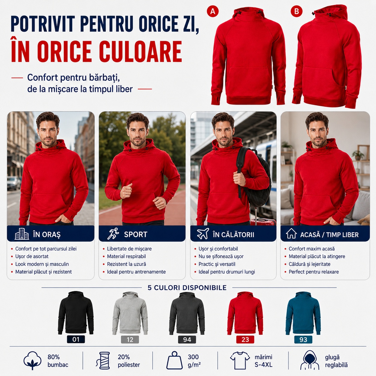 Hanorac Vertex W43 pentru orice zi Hanorac Vertex W43 purtat în oraș, la sport, în călătorii și acasă