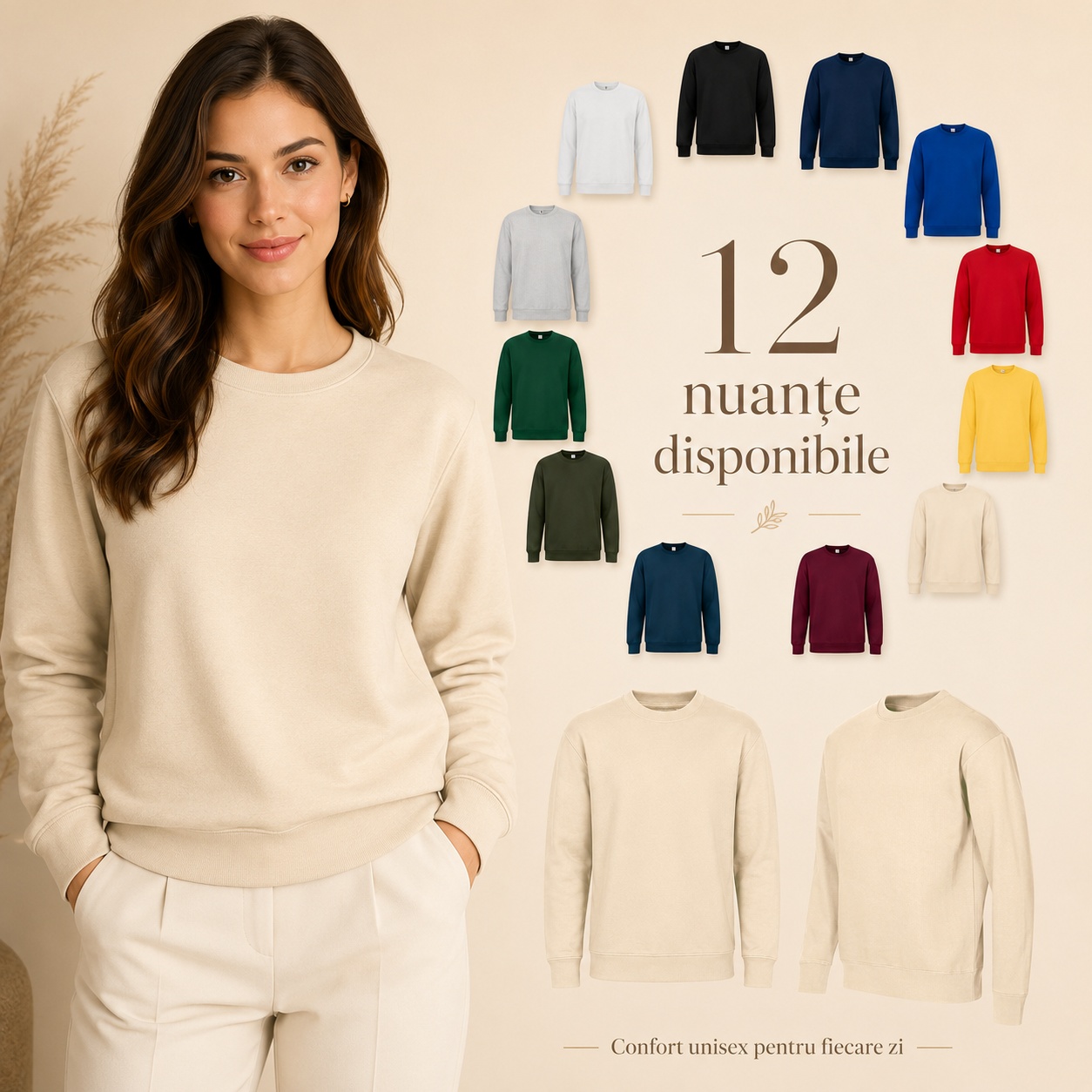 Hanorac tip bluză unisex într-o prezentare lifestyle cu 12 culori