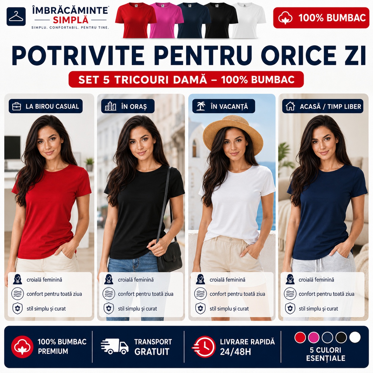 Tricouri damă potrivite pentru birou oraș vacanță acasă timp liber