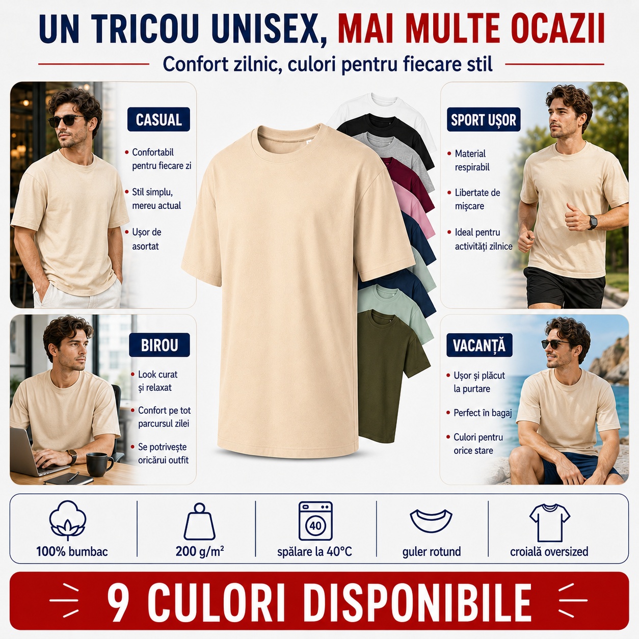 Tricou unisex oversize potrivit pentru mai multe ocazii Tricou unisex oversize pentru casual birou sport ușor și vacanță