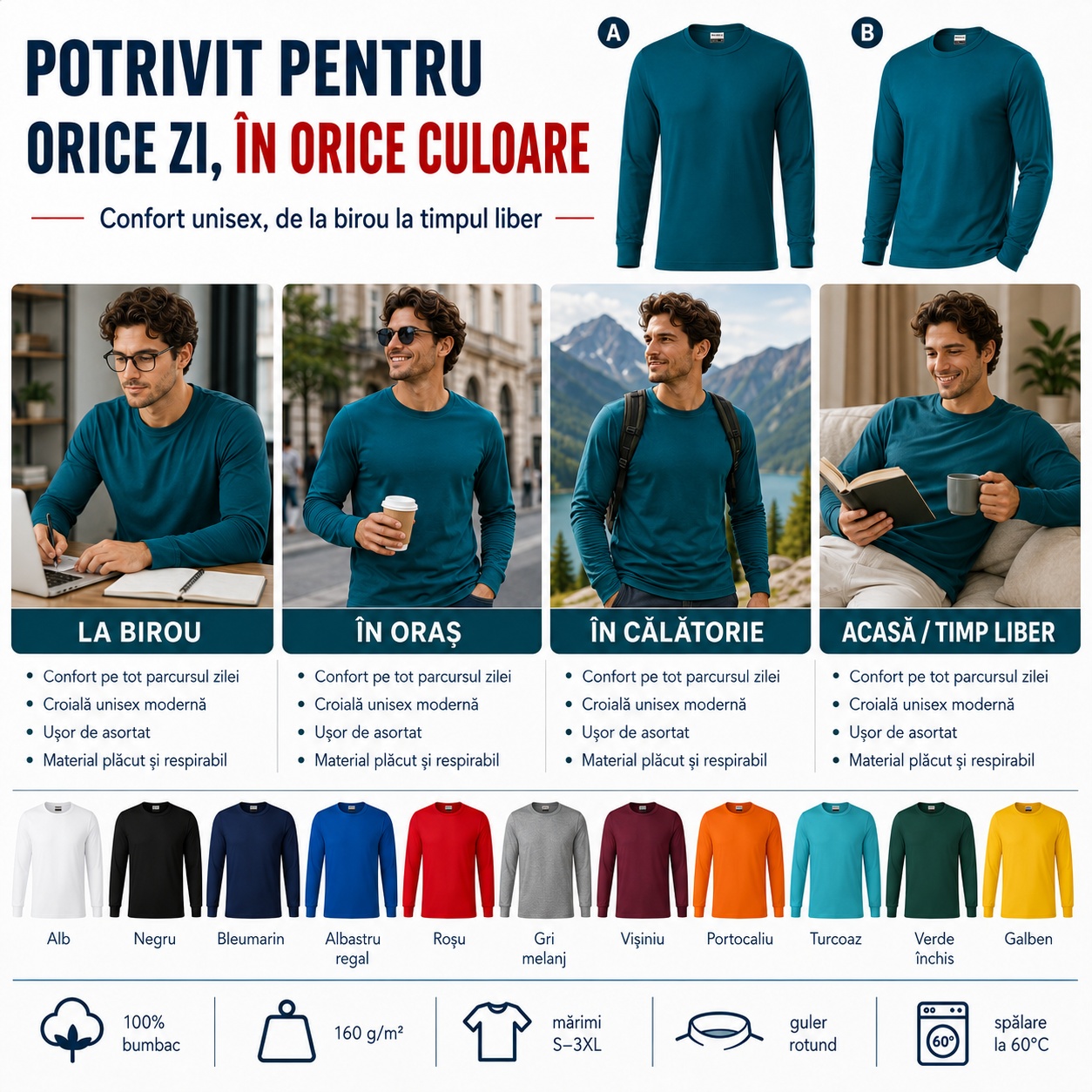 Tricou unisex Rimeck pentru fiecare zi Tricou unisex Rimeck purtat la birou, în oraș, în călătorie și acasă