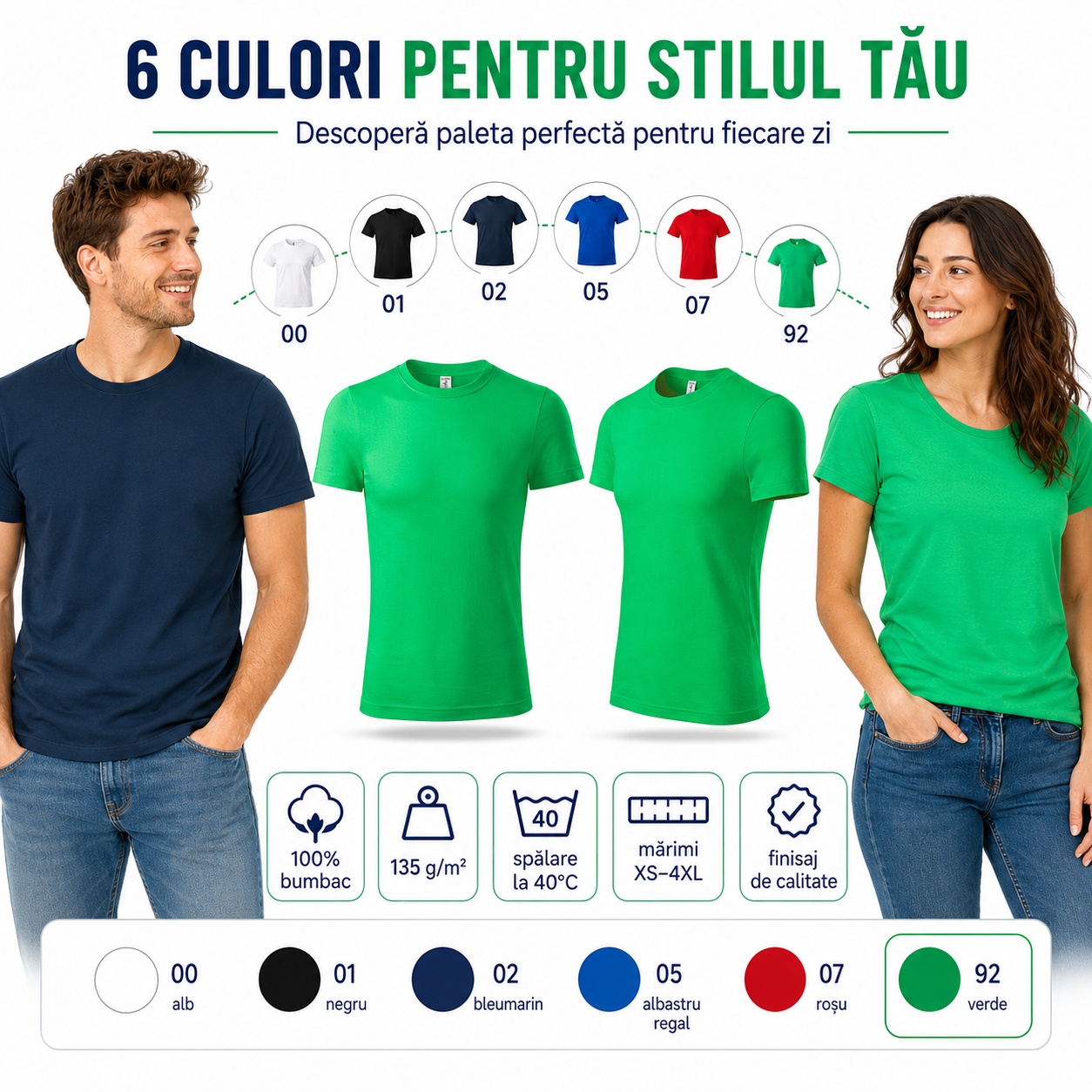 Șase culori pentru stilul tău Șase culori disponibile pentru tricoul unisex Parade