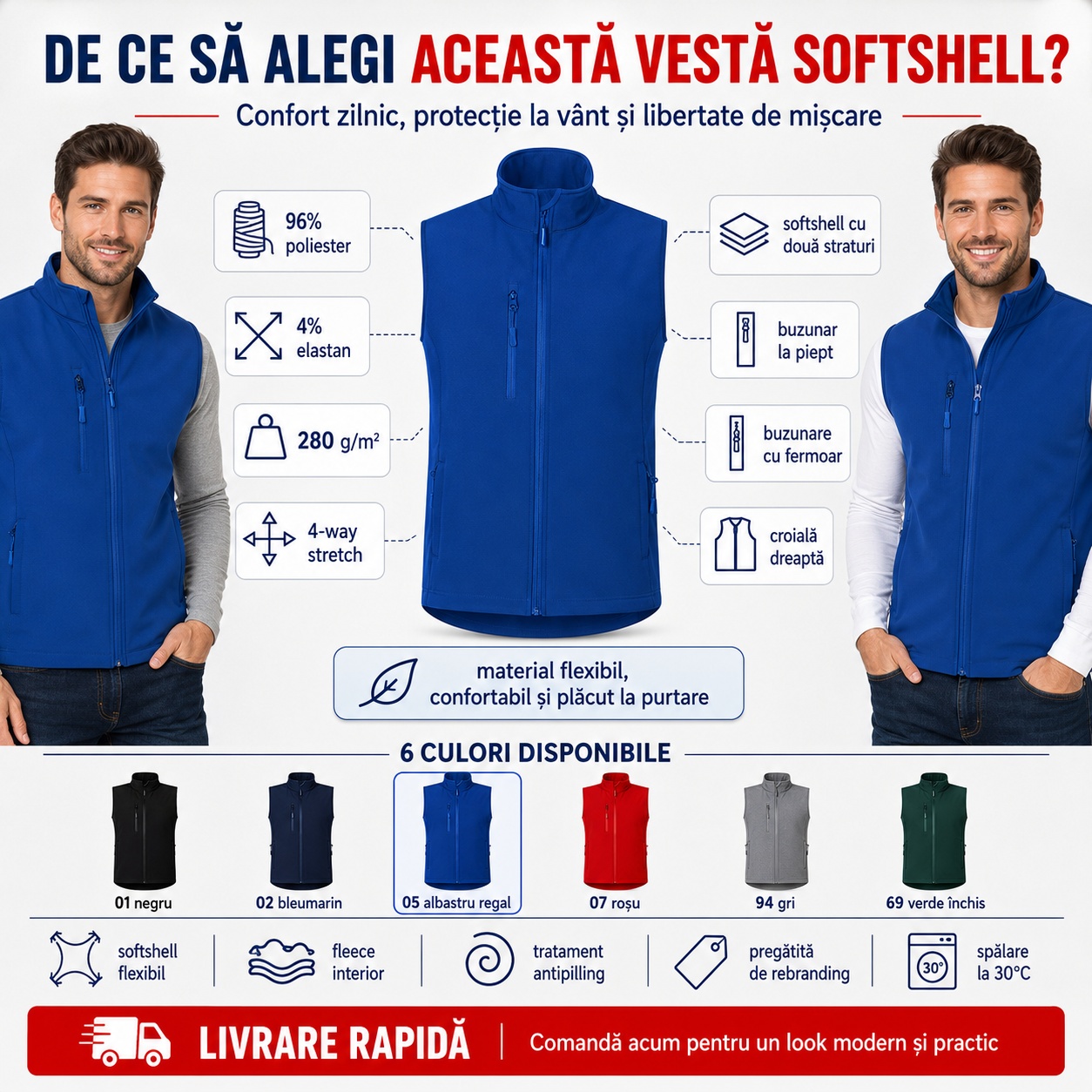 Softshell doua straturi 4 way stretch vesta barbati Trail 568