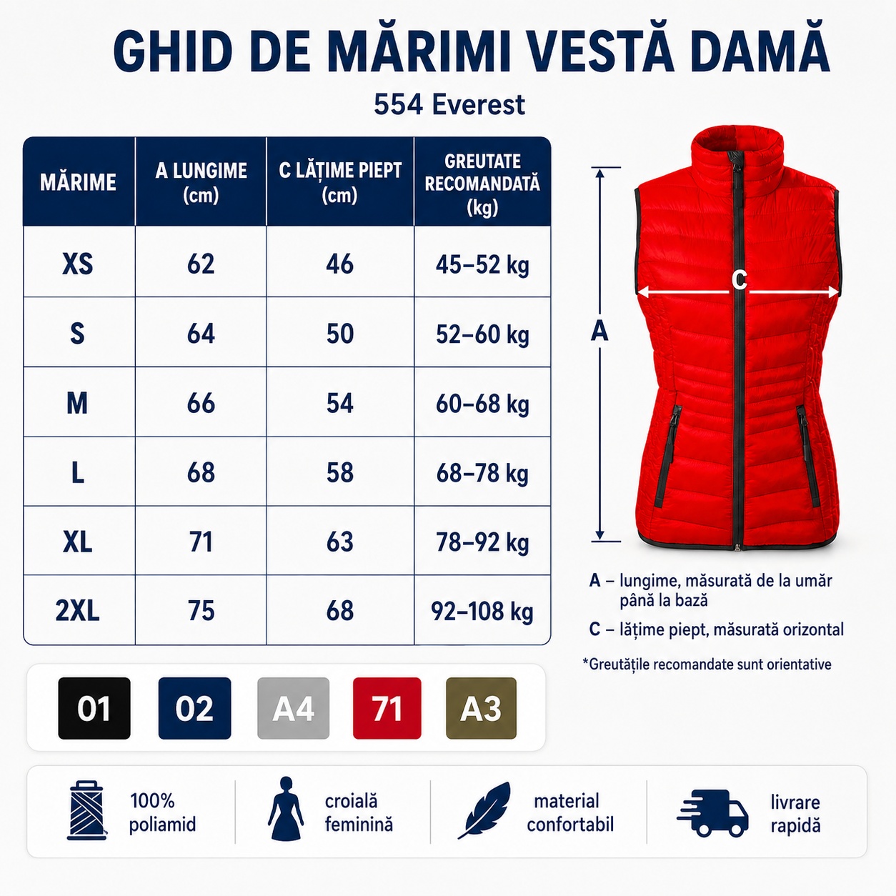 Vestă damă Everest 554 culori disponibile