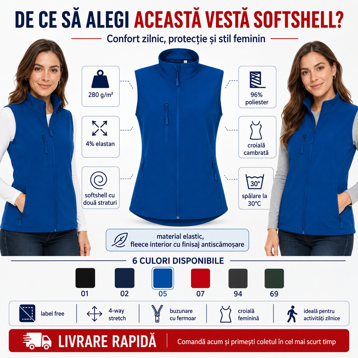 Detalii tehnice vestă femei softshell 4 way stretch
