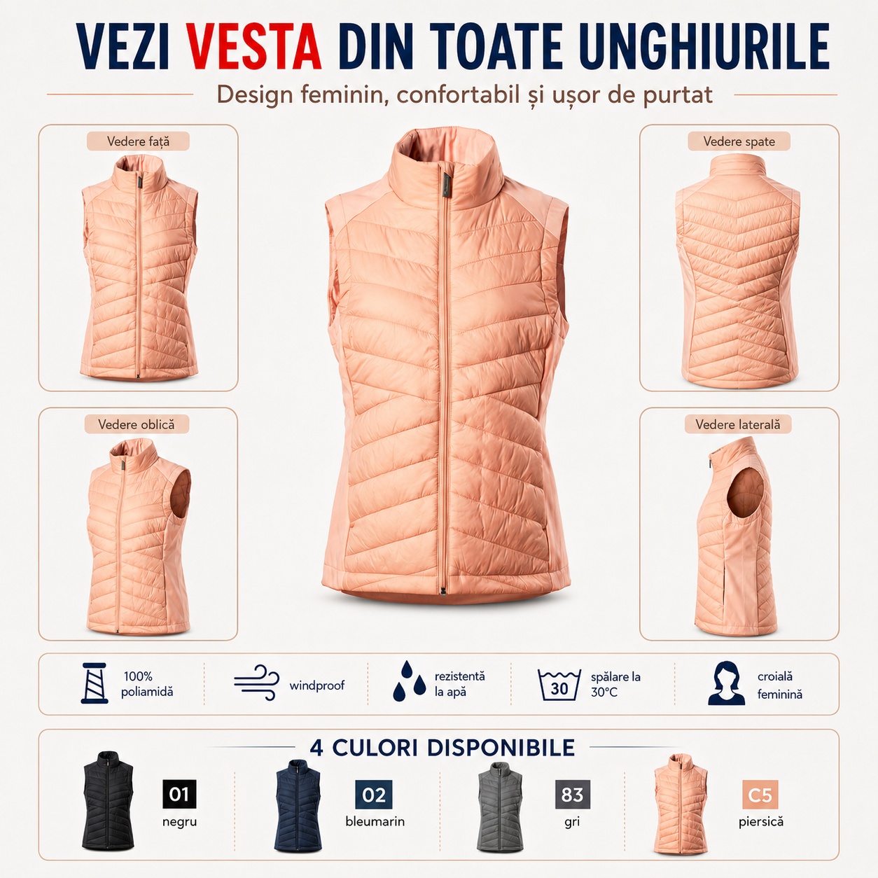 Detalii vestă damă matlasată și softshell Cross 558