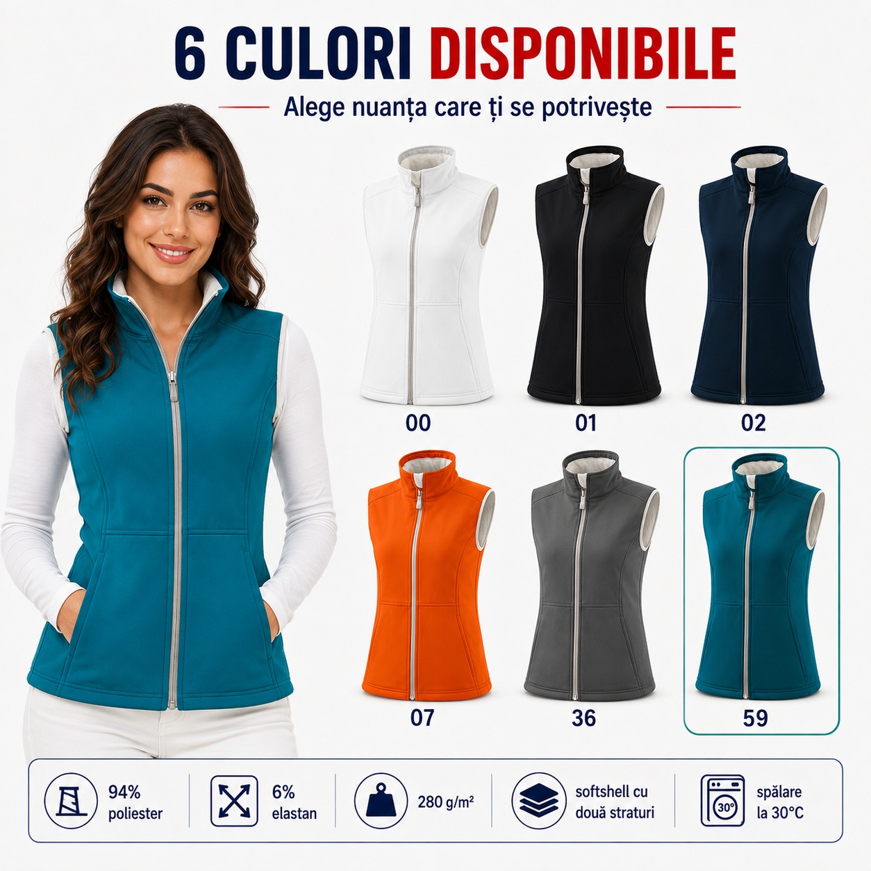 Vestă Softshell Damă Vision 516 – fără mâneci, elastică și călduroasă Vestă damă tip jachetă softshell fără mâneci Vision 516 elastică și călduroasă