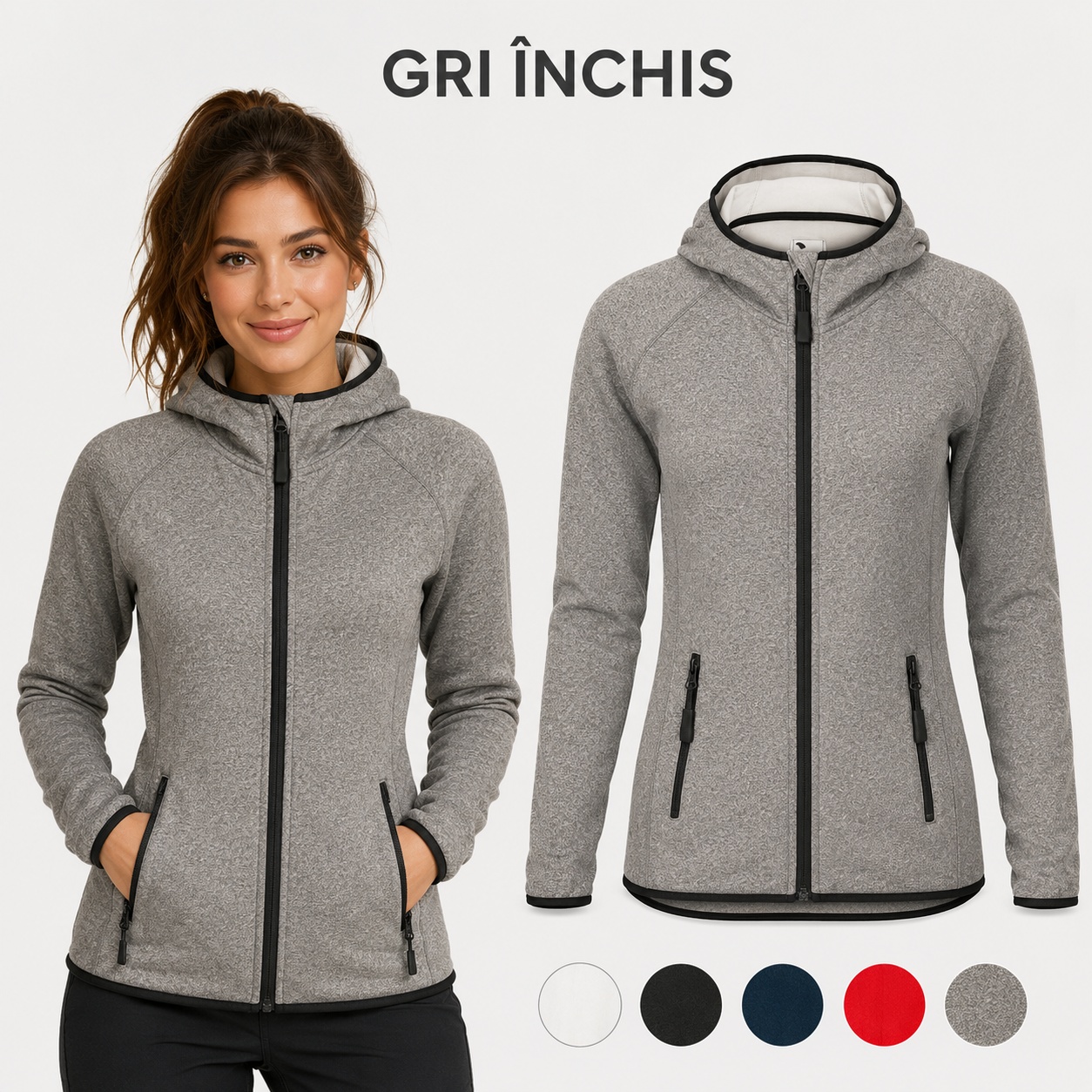 Direct 418 bluza dama cu gluga si fermoar pentru sport si timp liber