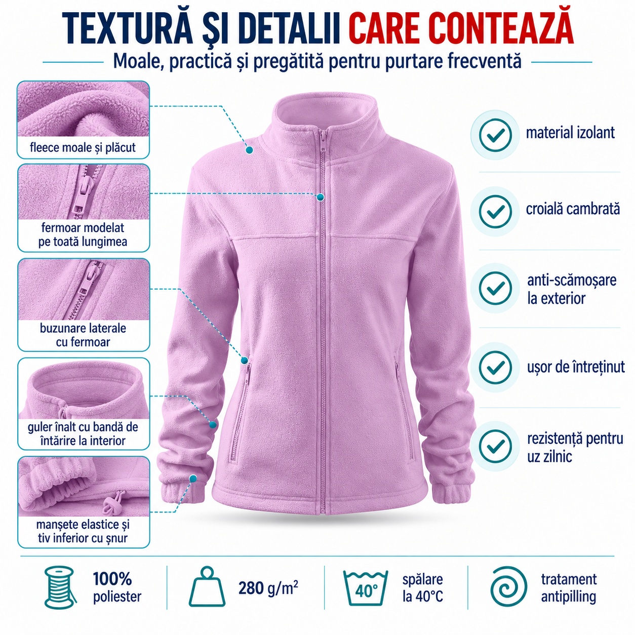 Bluza fleece dama pentru birou oras vacanta si timp liber