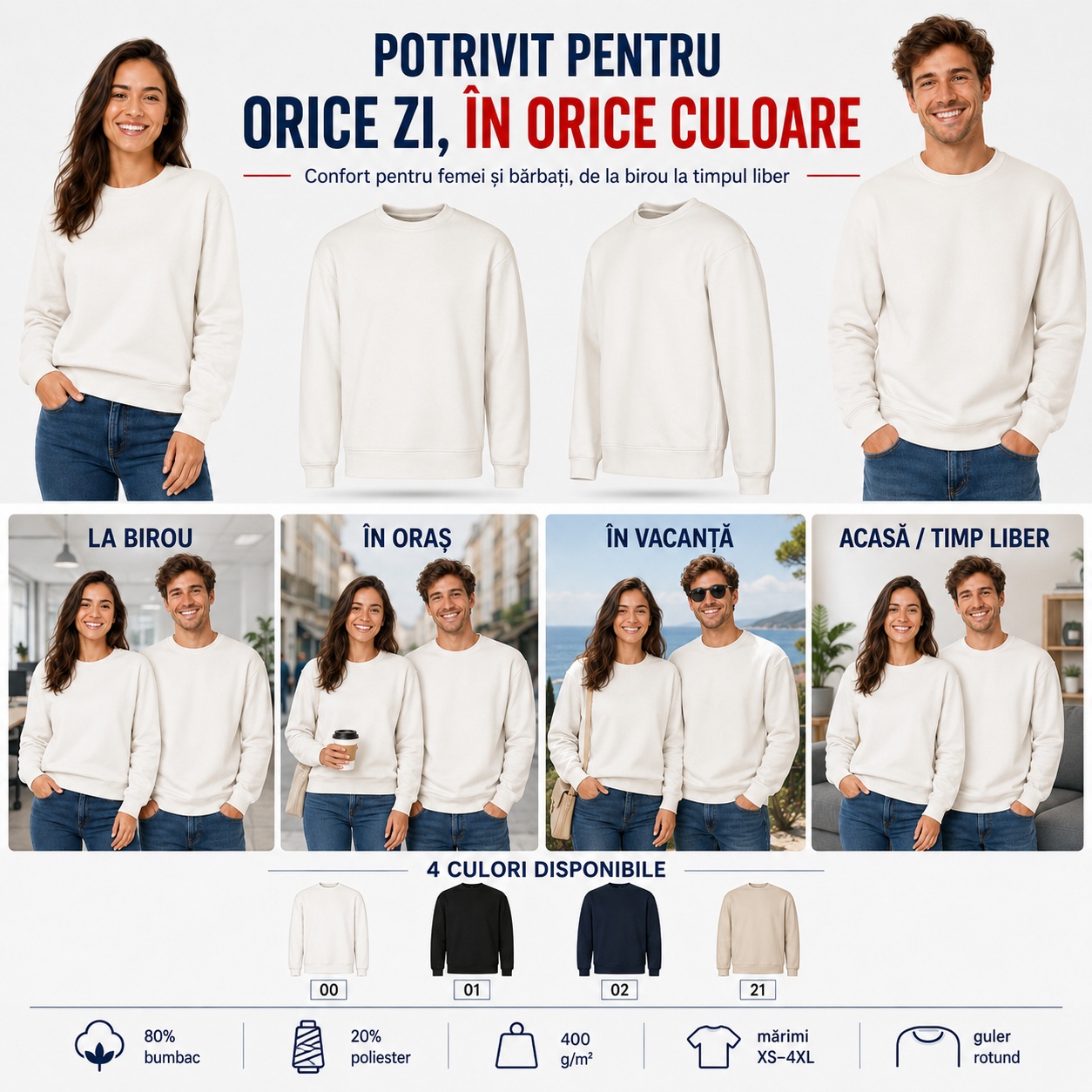 Sweatshirt unisex Vibe Crew 430 pentru birou oraș vacanță și timp liber