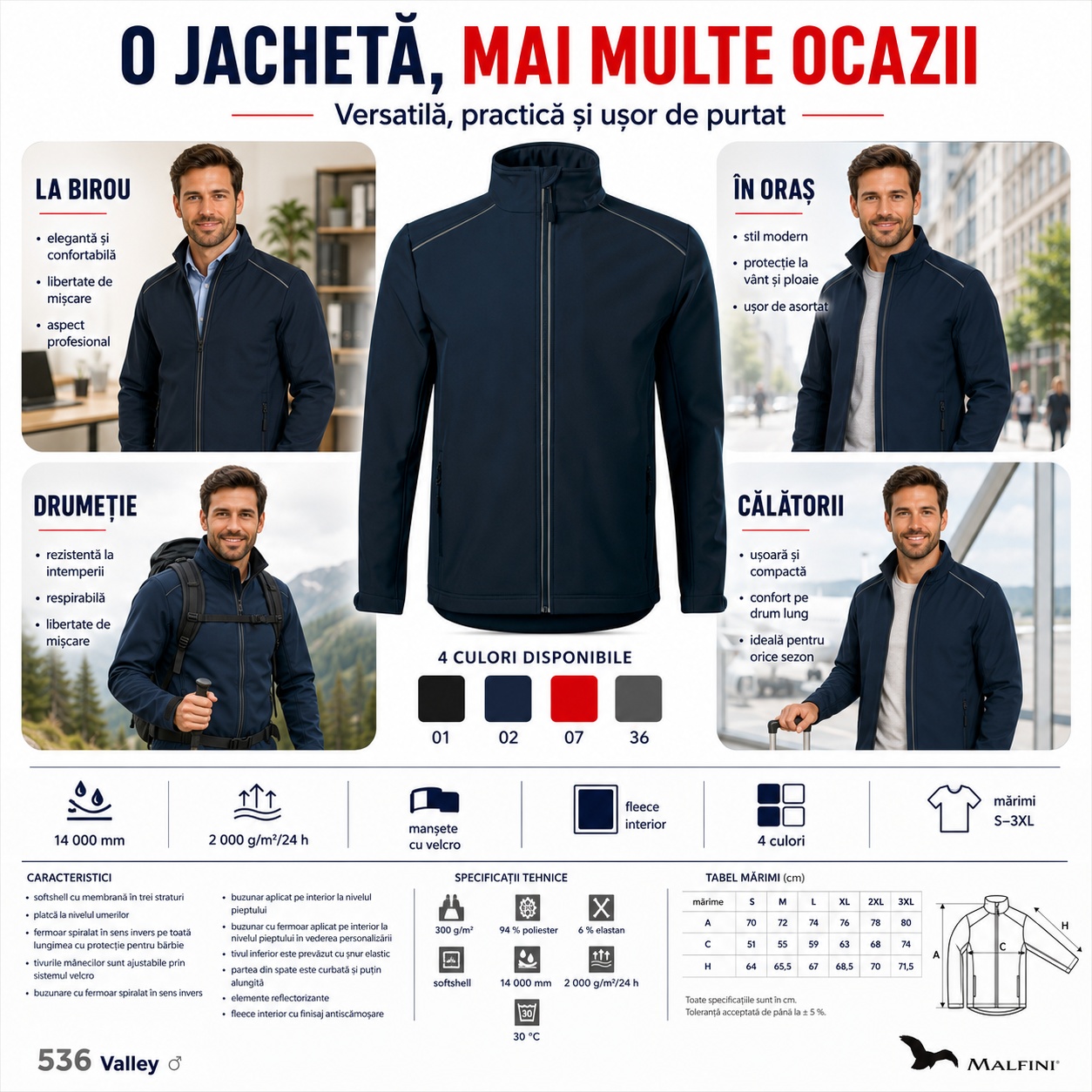 Ghid marimi geaca softshell barbati Valley 536