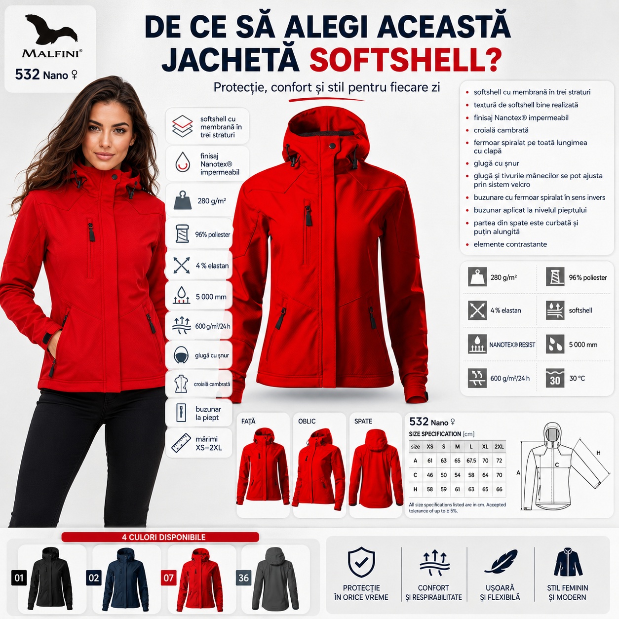Beneficii geacă softshell damă impermeabilă cu glugă Nano 532