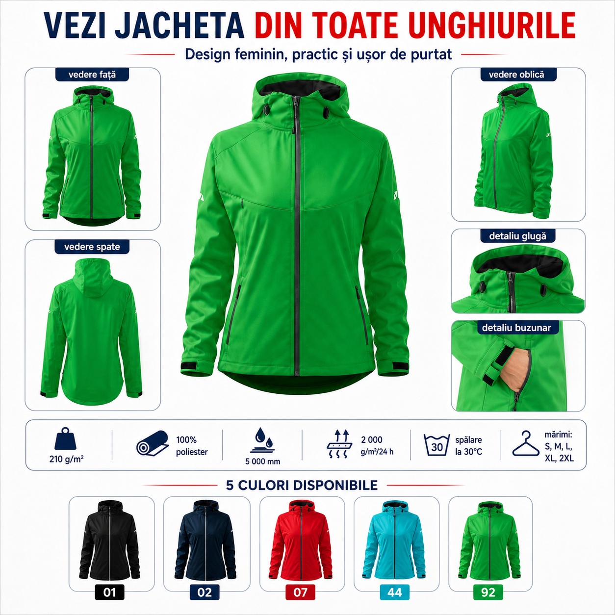 Ghid de mărimi geacă softshell damă Cool 514 S M L XL 2XL
