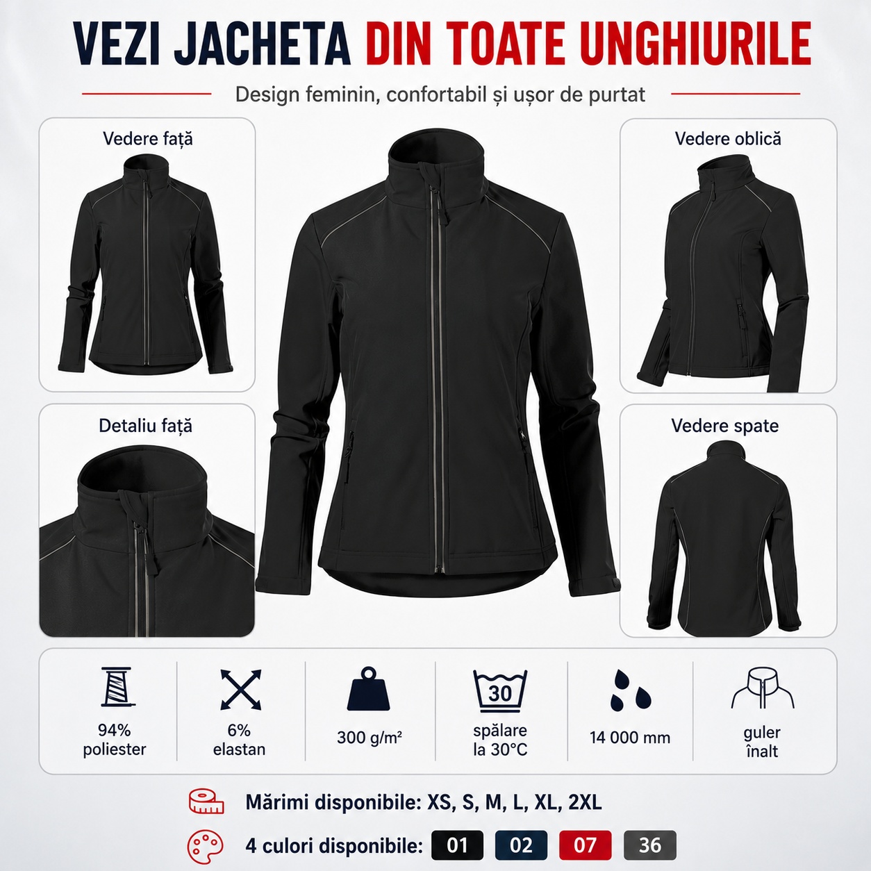 Patru culori disponibile jachetă softshell damă