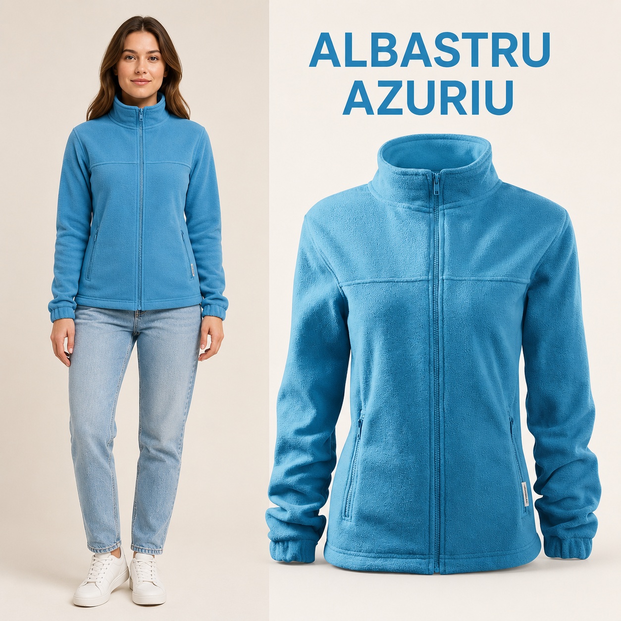 Bluza fleece dama cu fermoar croiala feminina