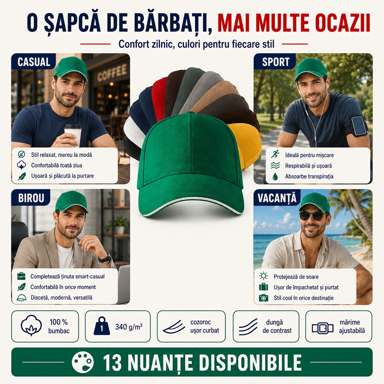 Șapcă bărbați din bumbac pentru stil casual