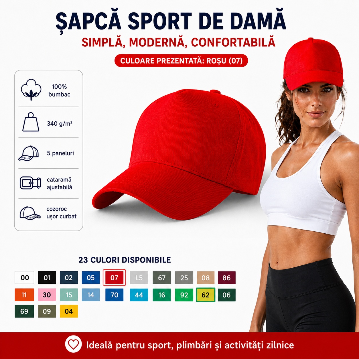 Șapcă damă sport din bumbac imagine lifestyle