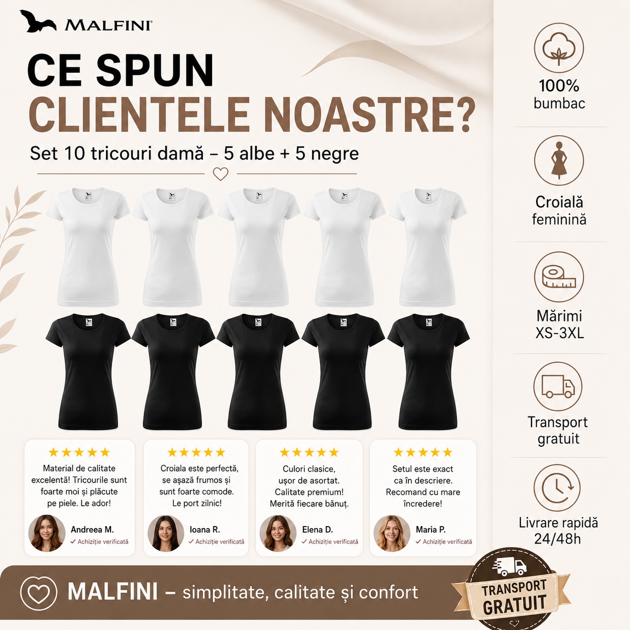 Ce spun clientele despre setul 10 tricouri damă 5 albe 5 negre